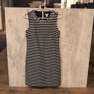 J Crew navy stripe sleeveless dress jeweled neck 0